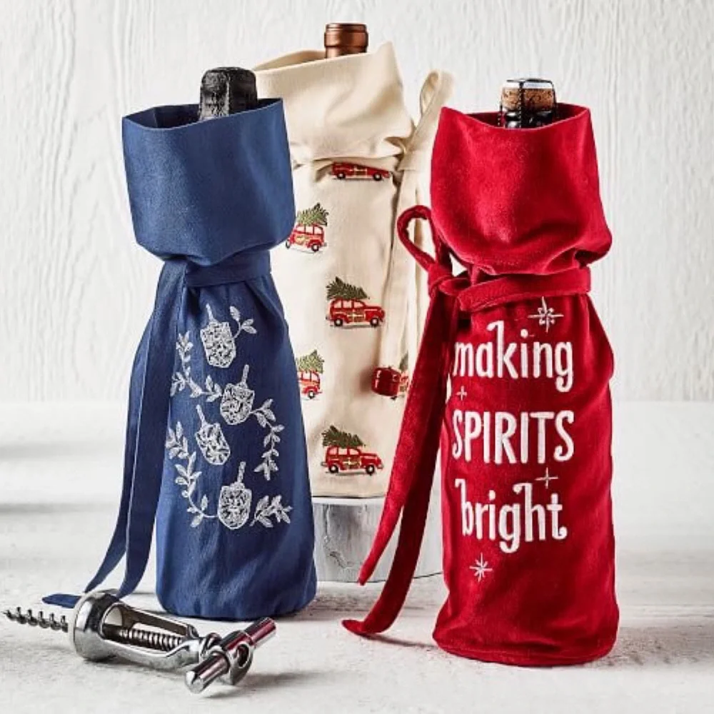 Pottery Barn Making Spirts Bright Velvet Wine Bag